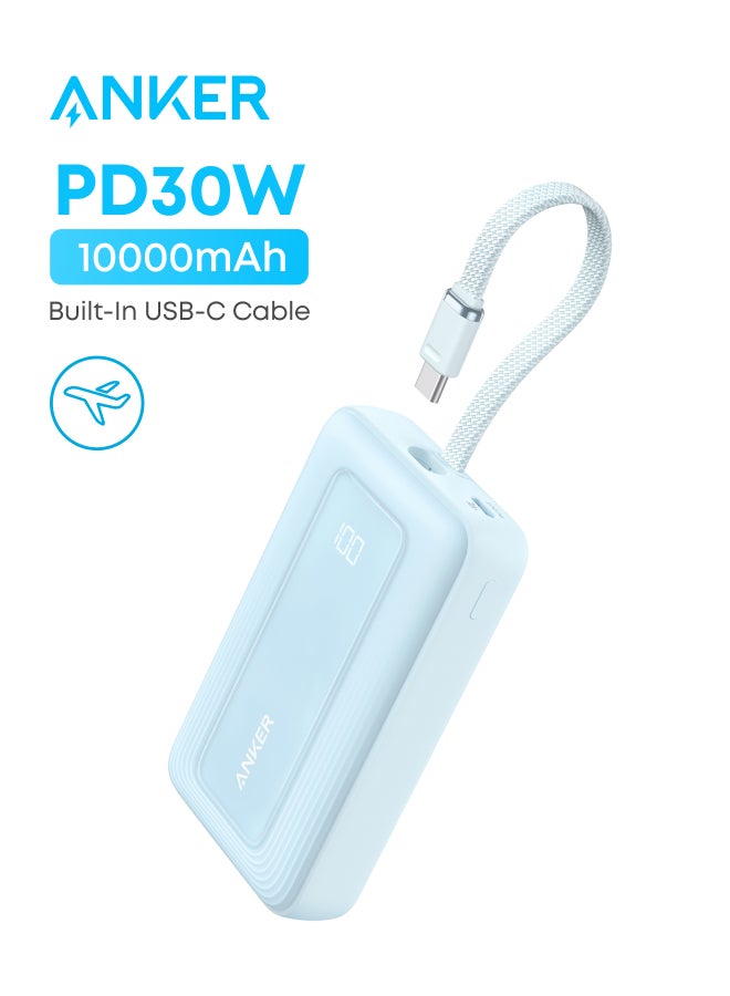 Anker Zolo Power Bank, 10,000mAh 30W High-Speed Portable Charger with Built-In USB-C Cable, Battery Pack For iPhone 17/17 Air/17 Pro/17 Pro Max/16 Series, Galaxy, and More (Blue, 10000mAh) - Image 1